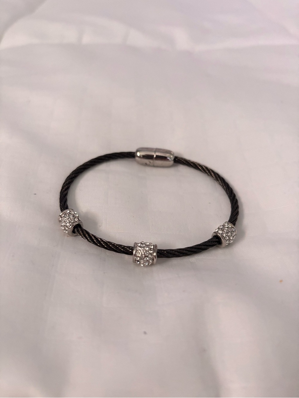 Sparkling Dark Gray Cable Bracelet with Silver Pave Beads